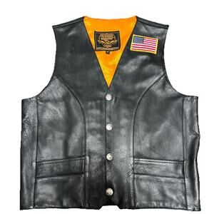 Milwaukee Leather Motorcycle Biker Vest Buffalo Snaps USA Flag Patch Size 46